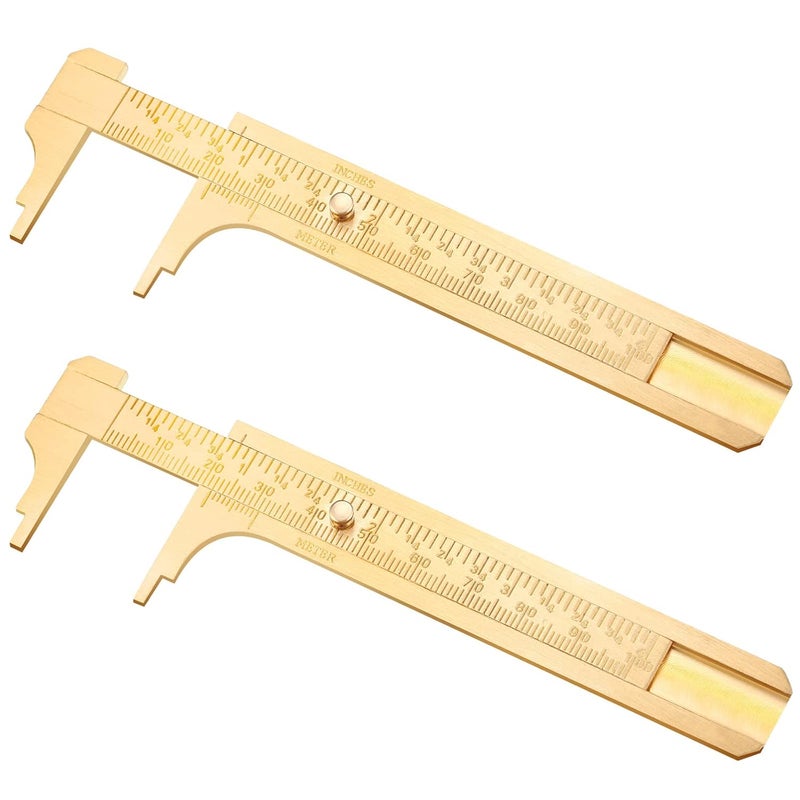 Konohan 2 Pcs Brass Vernier Caliper Pocket Handy Caliper Measuring Mini Tool Double Scale Sliding Gauge Metal Pocket Ruler for Bead Wire Jewels Rings Measurement - Image 1